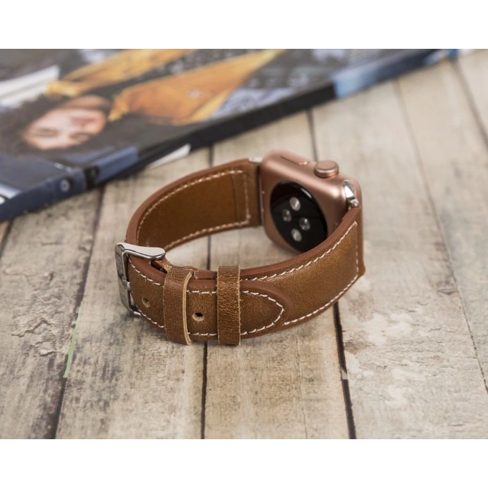 Apple Watch Uyumlu Deri Kordon 42-44-45mm NM4-AS2 Taba