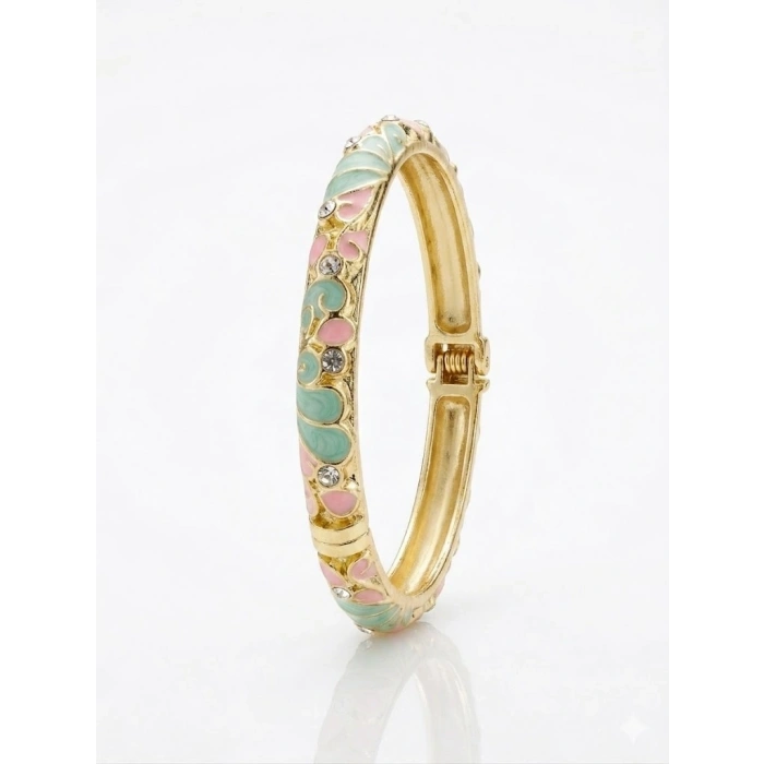 AQua Petal Pembe  & Su Yeşili Mine İşlemeli Kelepçe Bileklik - Kbl0451