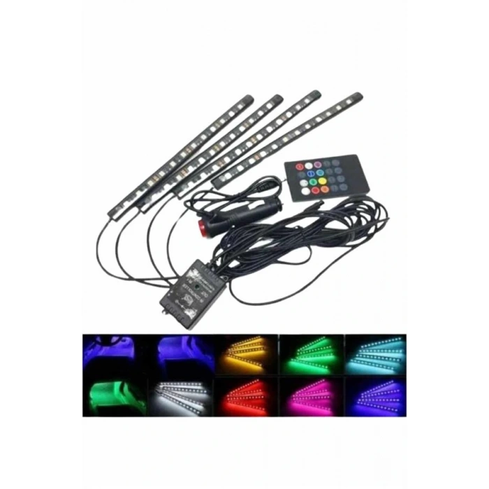 Araç İçi Ayak Altı 12li Şerit Led Işık Uzaktan Kumandalı Rgb Işıklı Ses Ve Müziğe Duyarlı