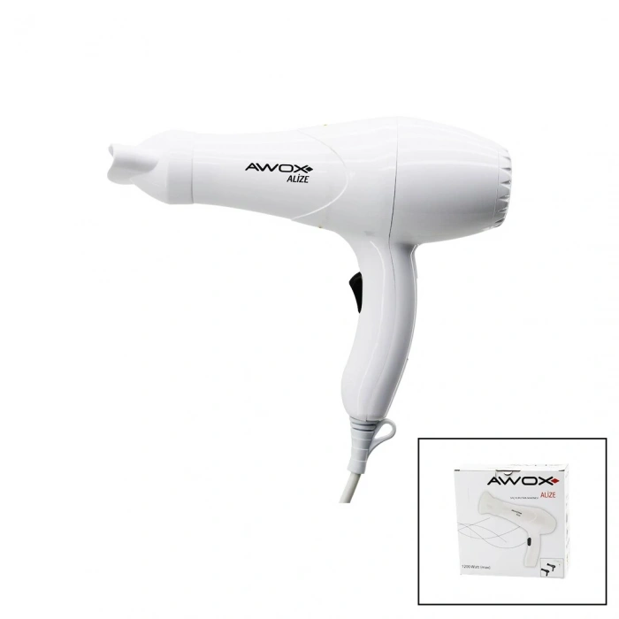 AWOX ALİZE  BEYAZ  SAÇ KURUTMA - FÖN MAKİNESİ  + DAR ŞEKİLLENDİRİCİ BAŞLIK   2 KADEME ISI AYARI   1200W (5324)
