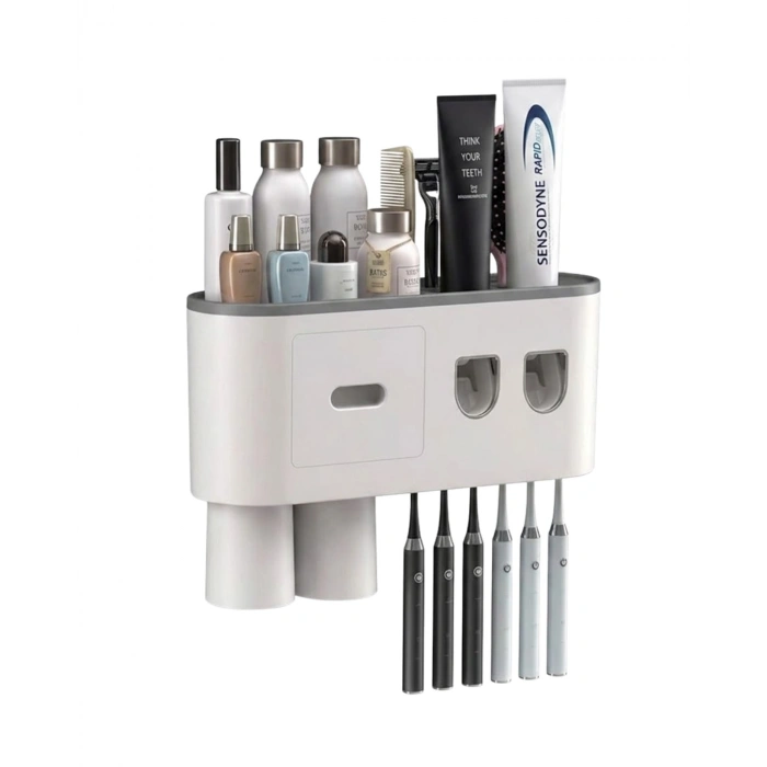 Banyo Organizer Diş Fırçası Tutucu Çift Dispenserli Raflı Çekmeceli