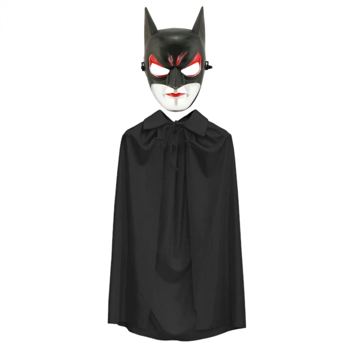 Batman Maskesi Cat Woman ve Batman Pelerini 90 cm Siyah Renk Set (5324)