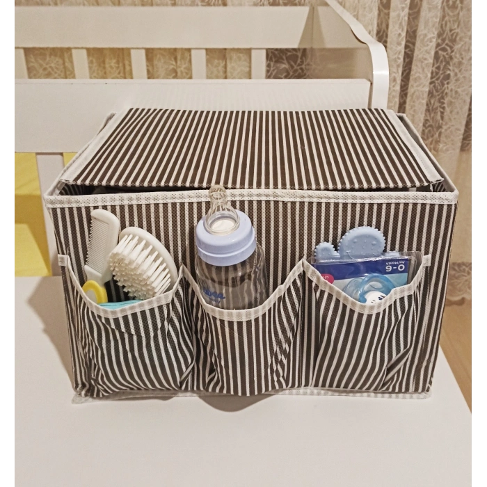 Bebek Beşik Başucu Düzenleyici Kapaklı 5 Bölmeli Organizer