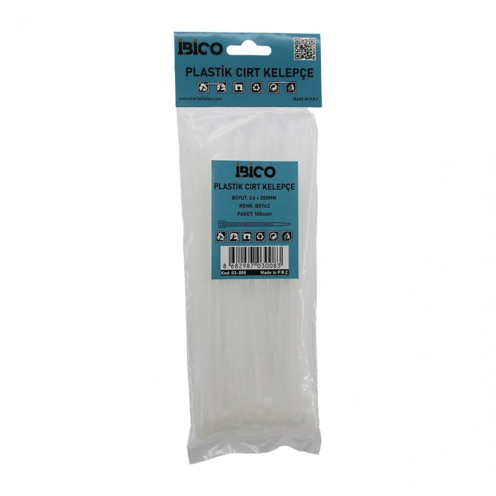 BEYAZ   3.6X200MM  PLASTİK CIRT KELEPÇE  100PCS (5324)