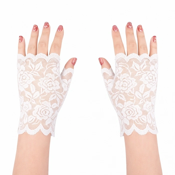 Beyaz Dantel Parmaksız Kısa Eldiven