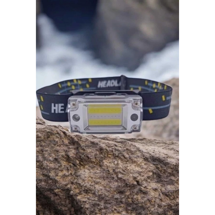 Beyaz Led Işık Sensörlü Kafa Lambası Lityum Batarya Led El Fenerli Şarjlı