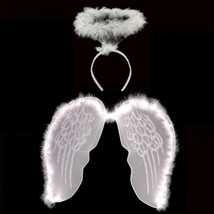 Beyaz Otrişli Dantel Tüllü Peri Kanadı ve Peri Tacı Seti 45x40 cm (5324)