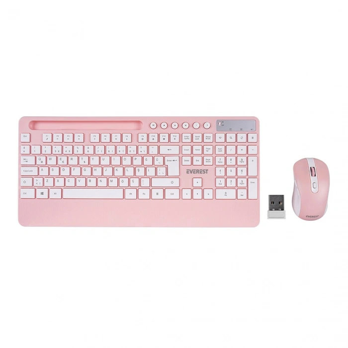 BEYAZ - PEMBE KABLOSUZ KLAVYE - MOUSE SETİ TABLET - TELEFON STANDLI Q KALVYE (5324)
