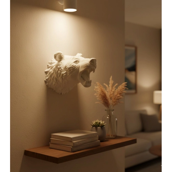 Beyaz Renk 3d Ayı Başı Duvar Dekoru