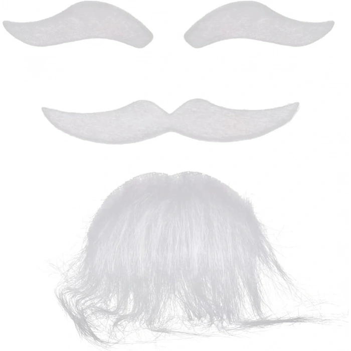 Beyaz Renk Kendinden Yapışkanlı Takma Sakal Bıyık ve Kaş Seti