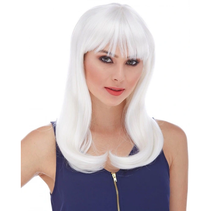 Beyaz Renk Uzun Düz Parti Peruğu (5324)