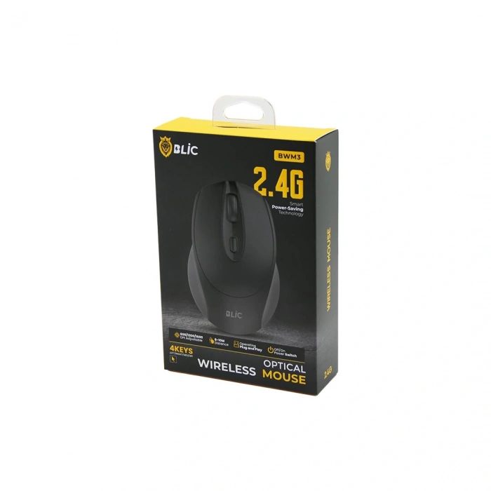 BLİC-BWM3 SİYAH KABLOSUZ MOUSE 2.4G 8-10M DİSTANCE WİRELESS - KABLOSUZ 1600DPI (5324)