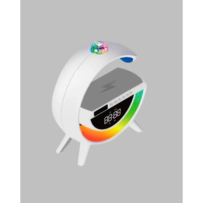 Bluetooth 5.0 Kablosuz Şarj Rampalı Fm Radyo Ve Rgb Işıklı Hoparlör