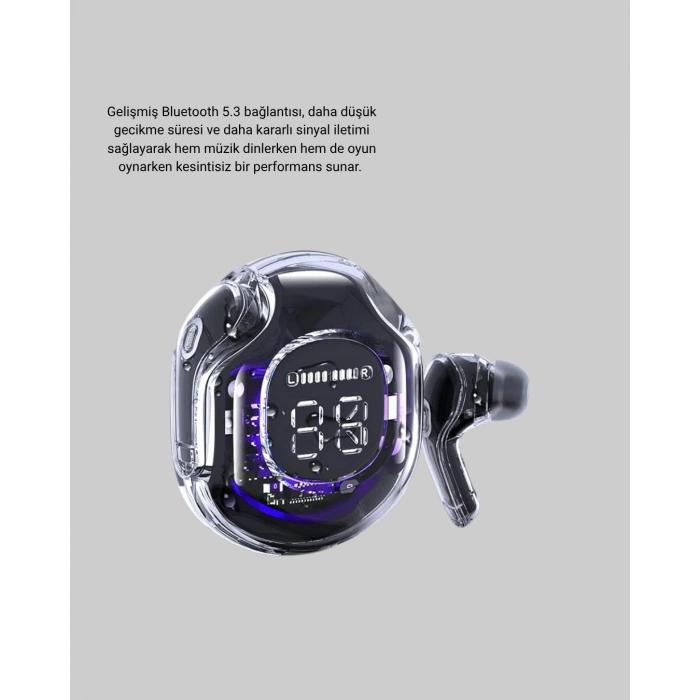 Bluetooth 5.3 Kablosuz Kulaklık HiFi Stereo ve Ekstra Bass Dijital Ekranlı