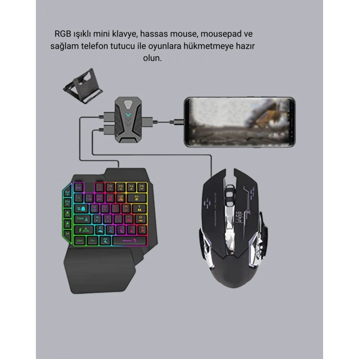 Bluetooth 5.3 Mobil Oyun Konsolu Dönüştürücü Seti 5 Parça Klavye Mouse Kit