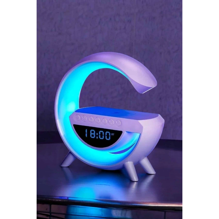 Bluetooth Hoparlör 15W Kablosuz Hızlı Şarj LED Gece Lambası