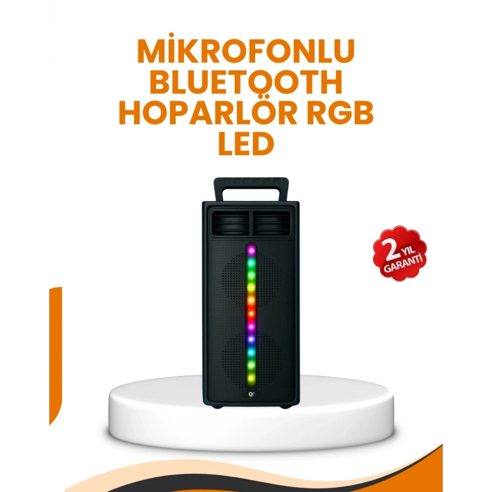 Bluetooth Işıklı Hoparlör – 2x5W Güç | USB + TF Kart + FM Radyo | Siyah Renk