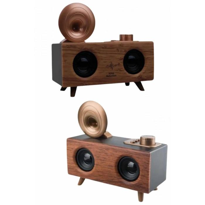 Bluetooth Nostalji Speaker Radyo Gramofon Ahşap Renk Vintage