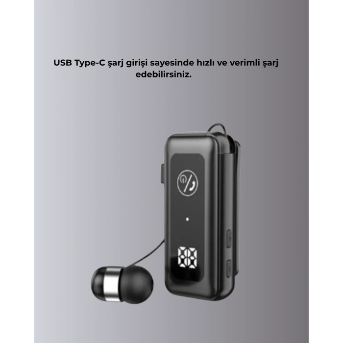 Bluetooth 5.2 Kablolu Makaralı Kulaklık | Dijital Ekran ve Titreşimli Bildirim