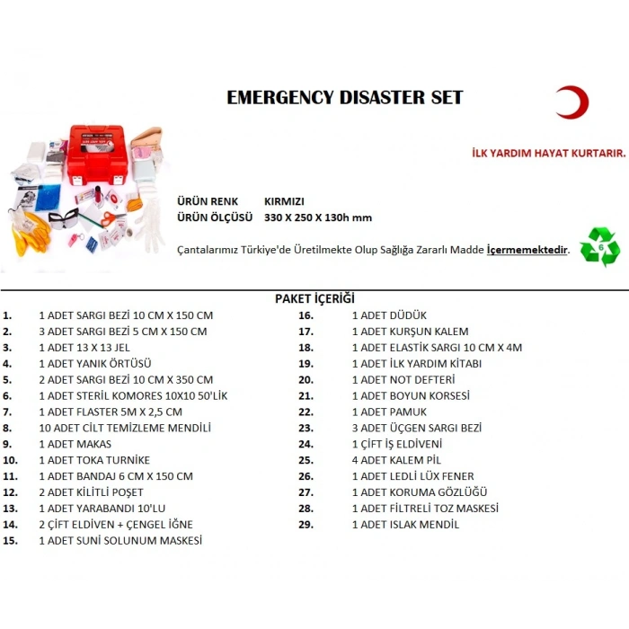 Büyük Boy Acil Afet Seti Deprem Yardım Seti (5324)