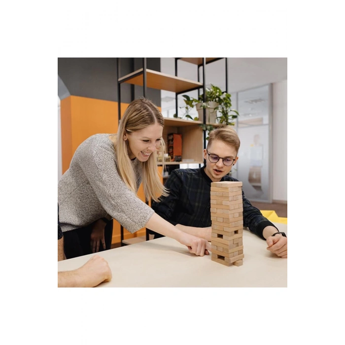 Büyük Boy Doğal Ahşap Denge Oyunu Kule Oyunu 54 Parça Ahşap Yapı Blokları Cenga