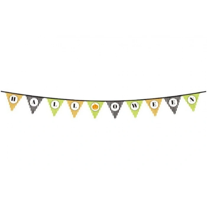 Cadılar Bayramı Kabak Temalı Halloween Yazılı Banner Süs Flama 3 Metre (5324)