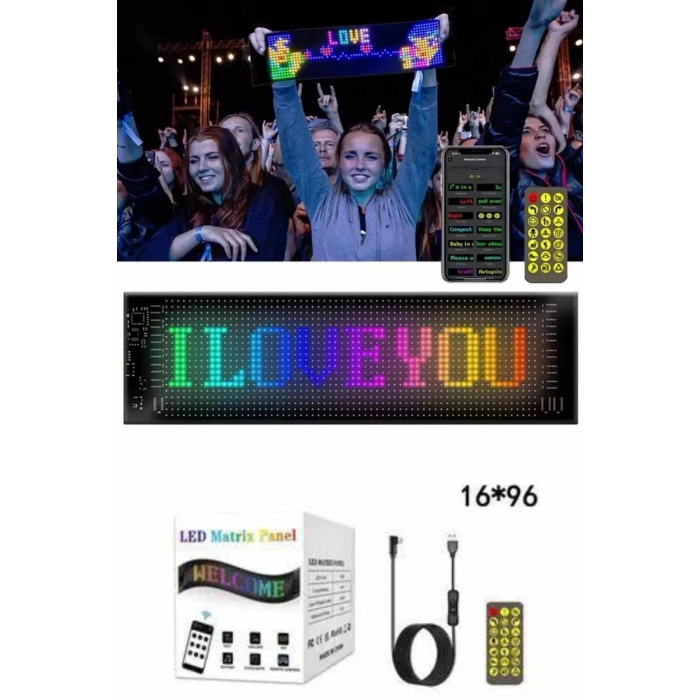 Cama Yapışan En Büyük Boy 16x96 Telefon Kontrollü Led Ekran Digital Araba Yazısı