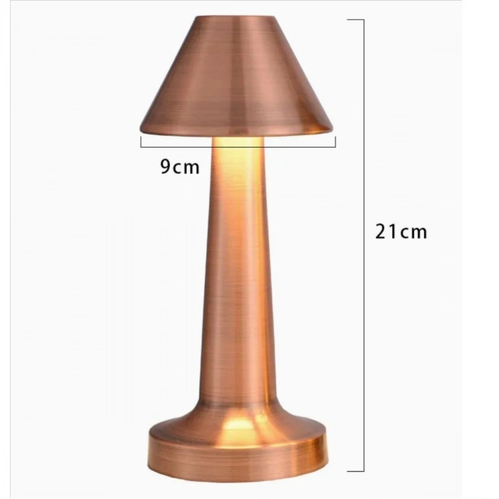 Çatı Model Bronz Renk Şarjlı Dokunmatik 3 Renkli LED Masa Lambası (5324)