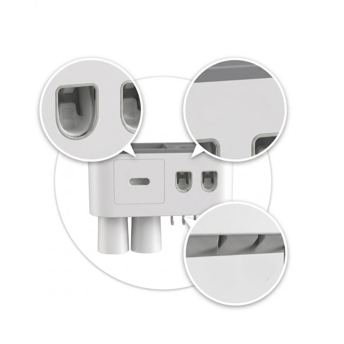Çift Dispenserli Diş Macunu Sıkacağı 6 Fırçalık Bardaklı Banyo Organizer