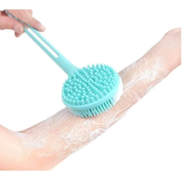 Çift Taraflı Silikon Uzun Saplı  Banyo Fırçası CM-331 (5324)