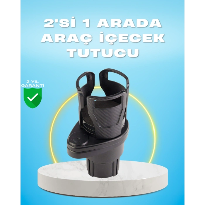 Çiftli Araba Bardak Tutucu Karbon Fiber Görünümlü 360° Ayarlı