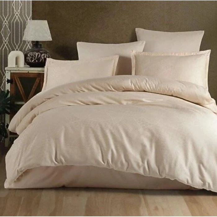 Clasy Exclusive Jakarlı Çift Kişilik Pamuk Saten Nevresim Takımı Mandarin V1 Bej