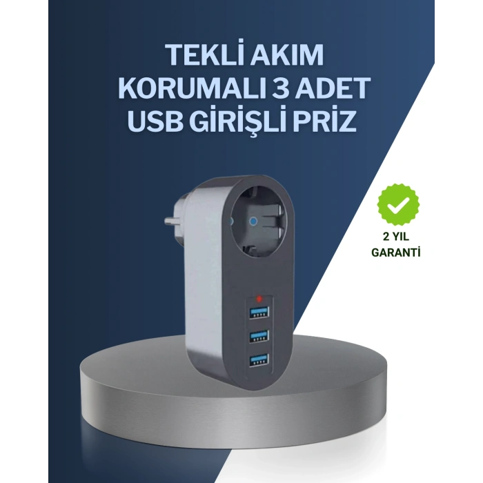 Çocuk Korumalı Termal Priz – 3lü USB Şarj ve Akım Koruması