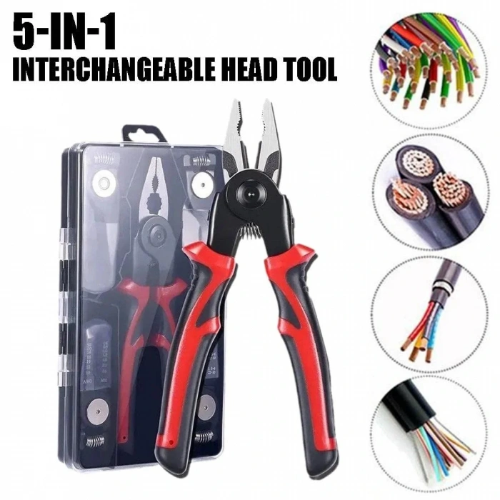Çok yönlü 5 in 1 pense seti, değiştirilebilir çelik kafa pense kiti ağır hizmet tipi çok amaçlı alet kiti metal sac tel kesme sıyırma sıkma (5324)