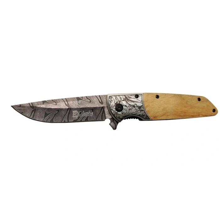 Columbia A2150c Kahve Kamp Çakısı 21cm- Manuel, Ahşap İşlemeli Sap,kemerlikli