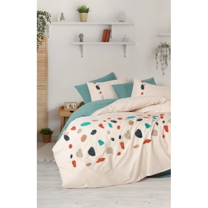 Cotton Box Puff Nakışlı Ranforce Çift Kişilik Nevresim Takımı Gaja Mint