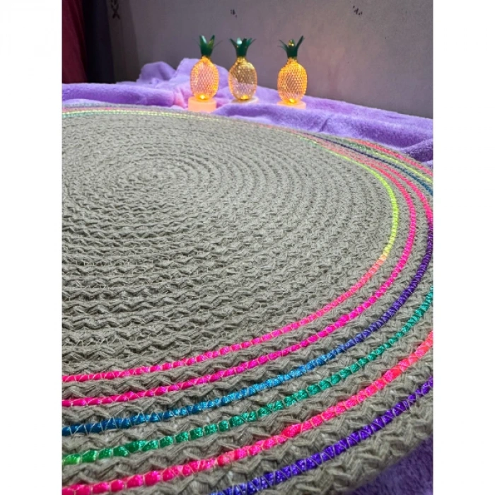 DecoHandy 39cm Neon Mevcutli Şeritli Jüt Örme Supla Amerikan Servis