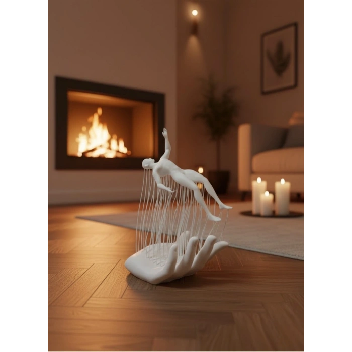 Dekoratif El Üzerinde İnsan Figürü Beyaz Minimal Sanatsal Biblo