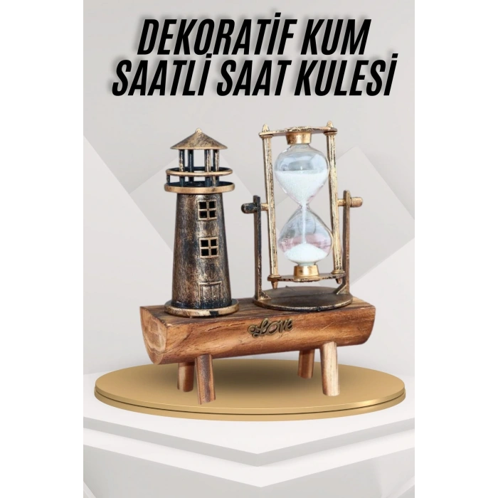 Deniz Feneri Kum Saati Ahşap Görünümlü Vintage Tarz Biblo