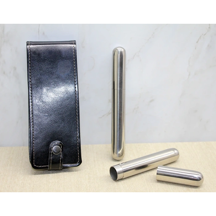 Deri Kılıflı İkili Paslanmaz Çelik Puro Tüpü