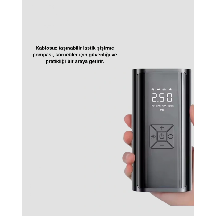 Dijital Ekranlı Kablosuz Hava Pompası LED Işıklı 12V 80W