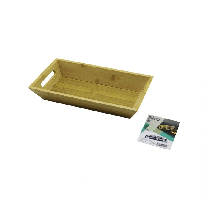 DİKDÖRTGEN=16X30CM  DERİN=4.5CM  AHŞAP BAMBU SUNUM TEPSİSİ ÇİFT OYMA KULPLU (5324)