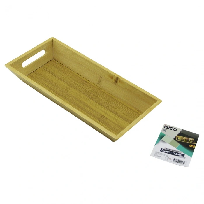 DİKDÖRTGEN=16X35CM  DERİN=4.5CM  AHŞAP BAMBU SUNUM TEPSİSİ ÇİFT OYMA KULPLU (5324)