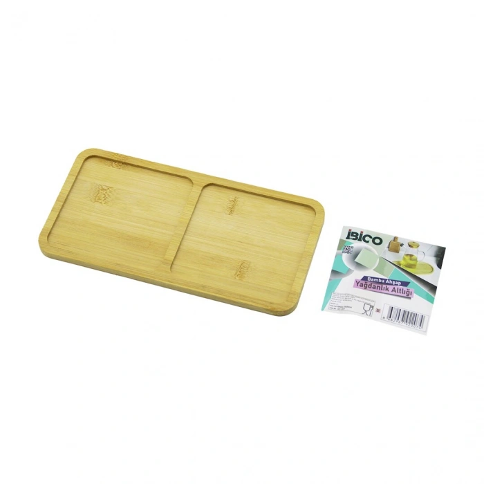 DİKDÖRTGEN 2 BÖLMELİ AHŞAP BAMBU YAĞDANLIK ALTLIK MİNİ TEPSİ 12 X 23.4 X 0.8CM (5324)