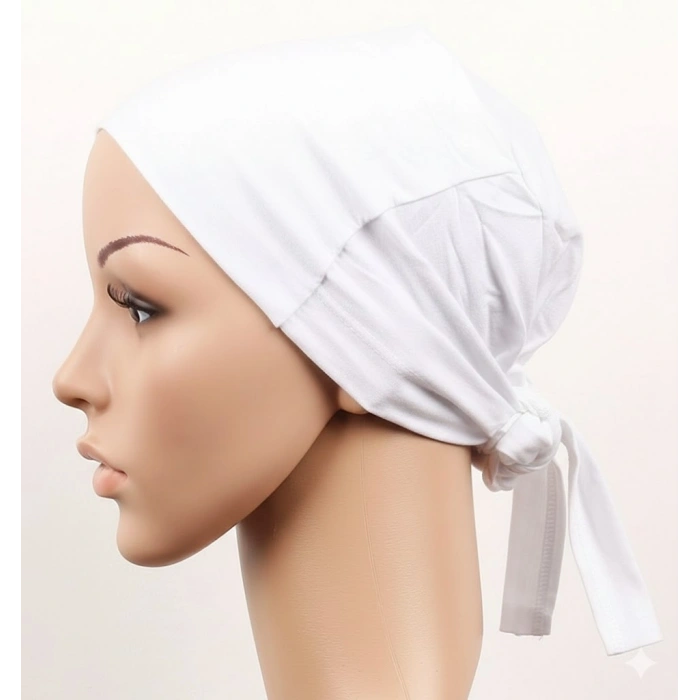 Dikişsiz Bağlamalı Tesettür Bone - Bağlamalı Bandana Beyaz