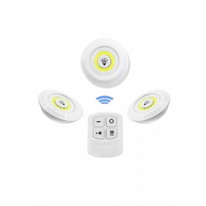 Dolap Işığı Mutfak Rafı Işığı Uzaktan Kumandalı 3 Lü Spot Led Lamba