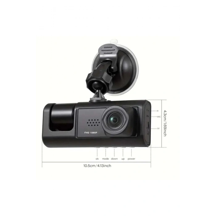 DV300 Yeni 3 Kameralı Araç İçi Kayıt Kamerası Trafik Recorder 2 İnç IPS Ekran Full HD 1080p