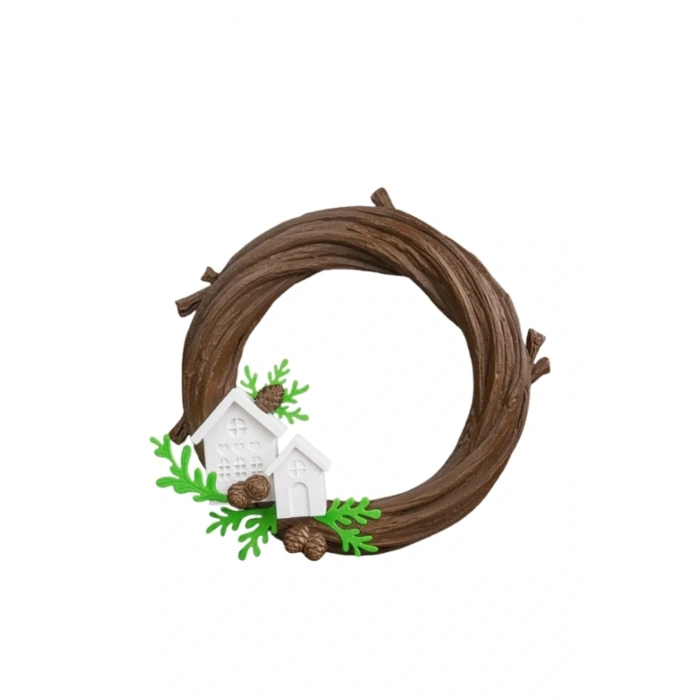 Eco Lounge Kış Köyü Kapı Süsü 21 cm – Ahşap Dal Temalı Yılbaşı Dekoru