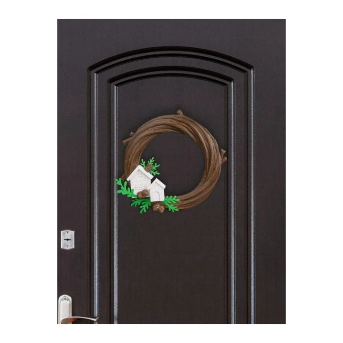 Eco Lounge Kış Köyü Kapı Süsü 21 cm – Ahşap Dal Temalı Yılbaşı Dekoru