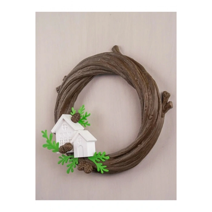 Eco Lounge Kış Köyü Kapı Süsü 21 cm – Ahşap Dal Temalı Yılbaşı Dekoru
